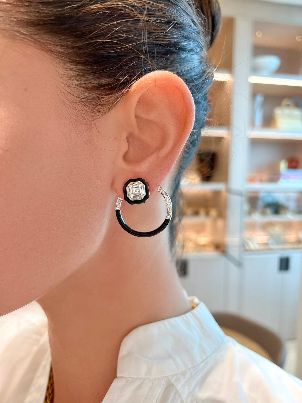 Diamond & Black Enamel Hoops