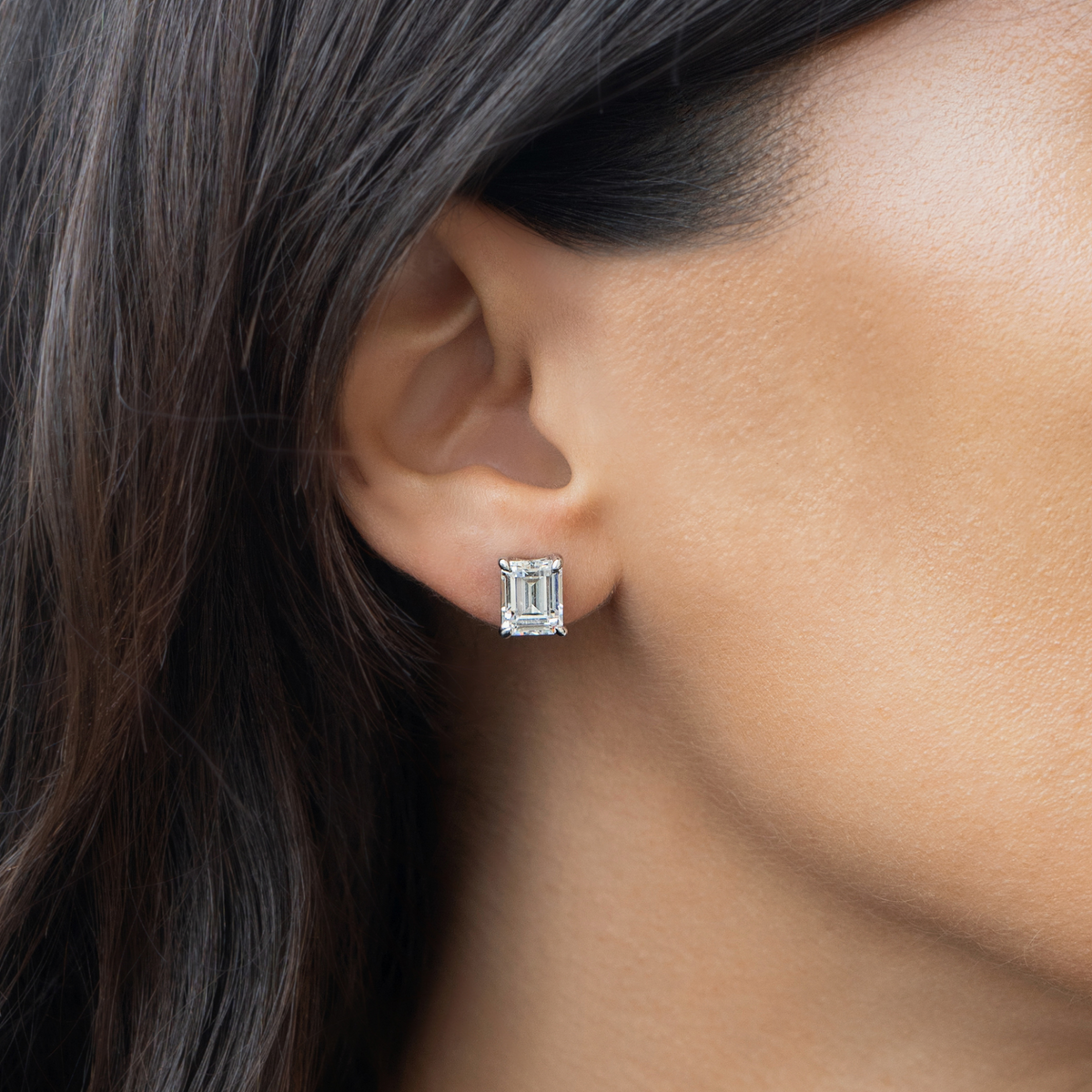 Emerald Cut Diamond Studs
