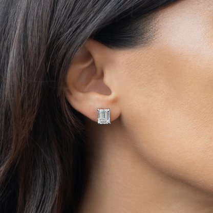 Emerald Cut Diamond Studs
