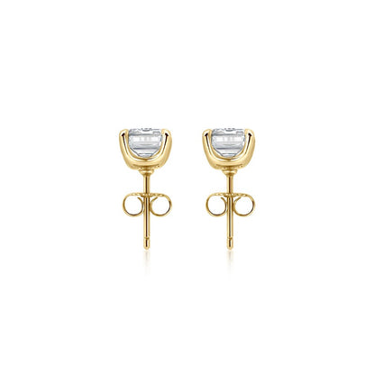Emerald Cut Diamond Studs yellow gold side