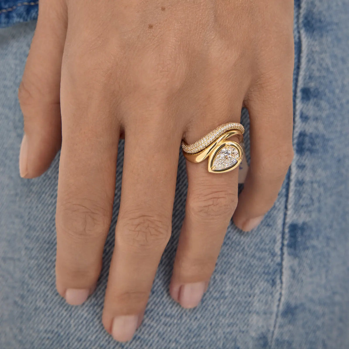 Floating Bezel Pear Diamond Ring