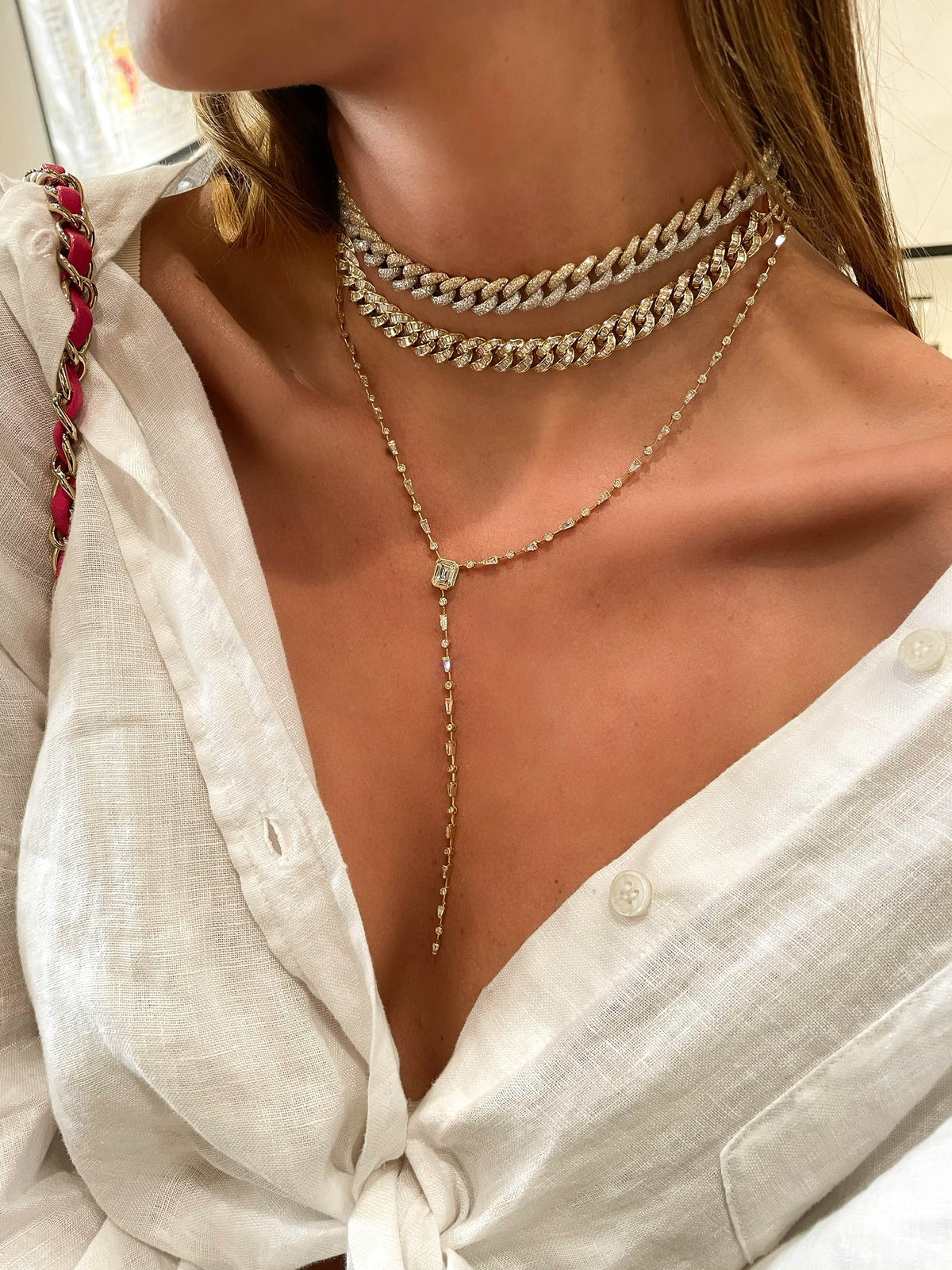 Mixed Diamond Drop Necklace