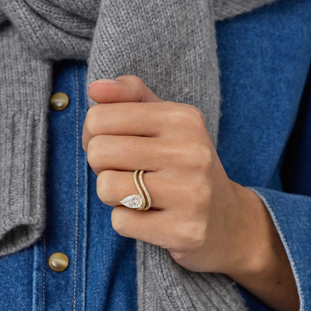 Orlisse Pear Pave Diamond Ring