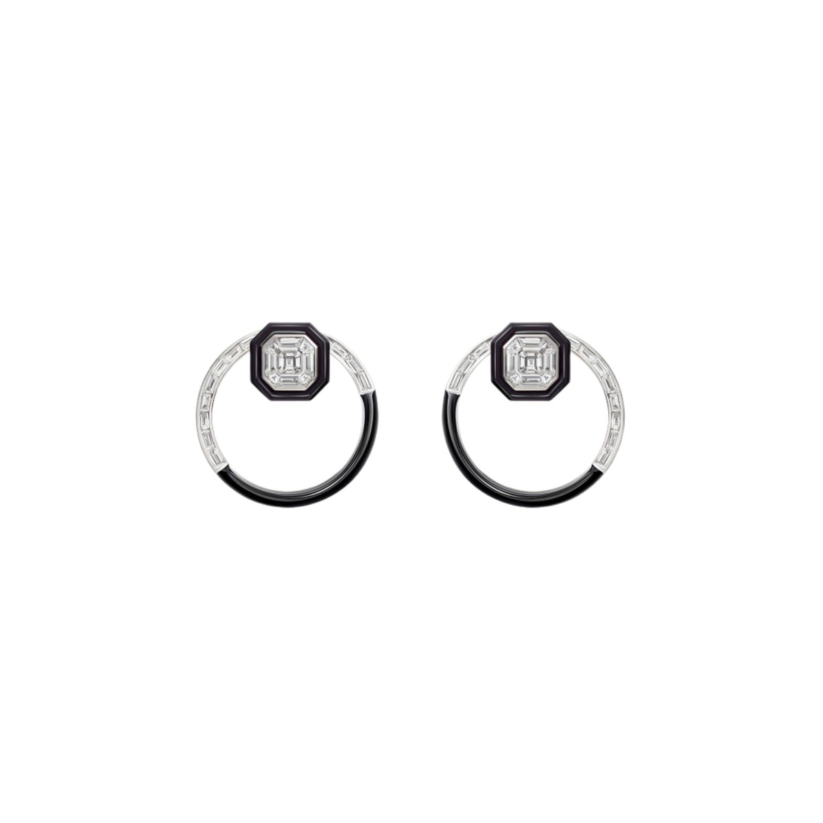 Diamond & Black Enamel Hoops