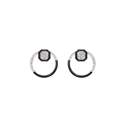 Diamond & Black Enamel Hoops