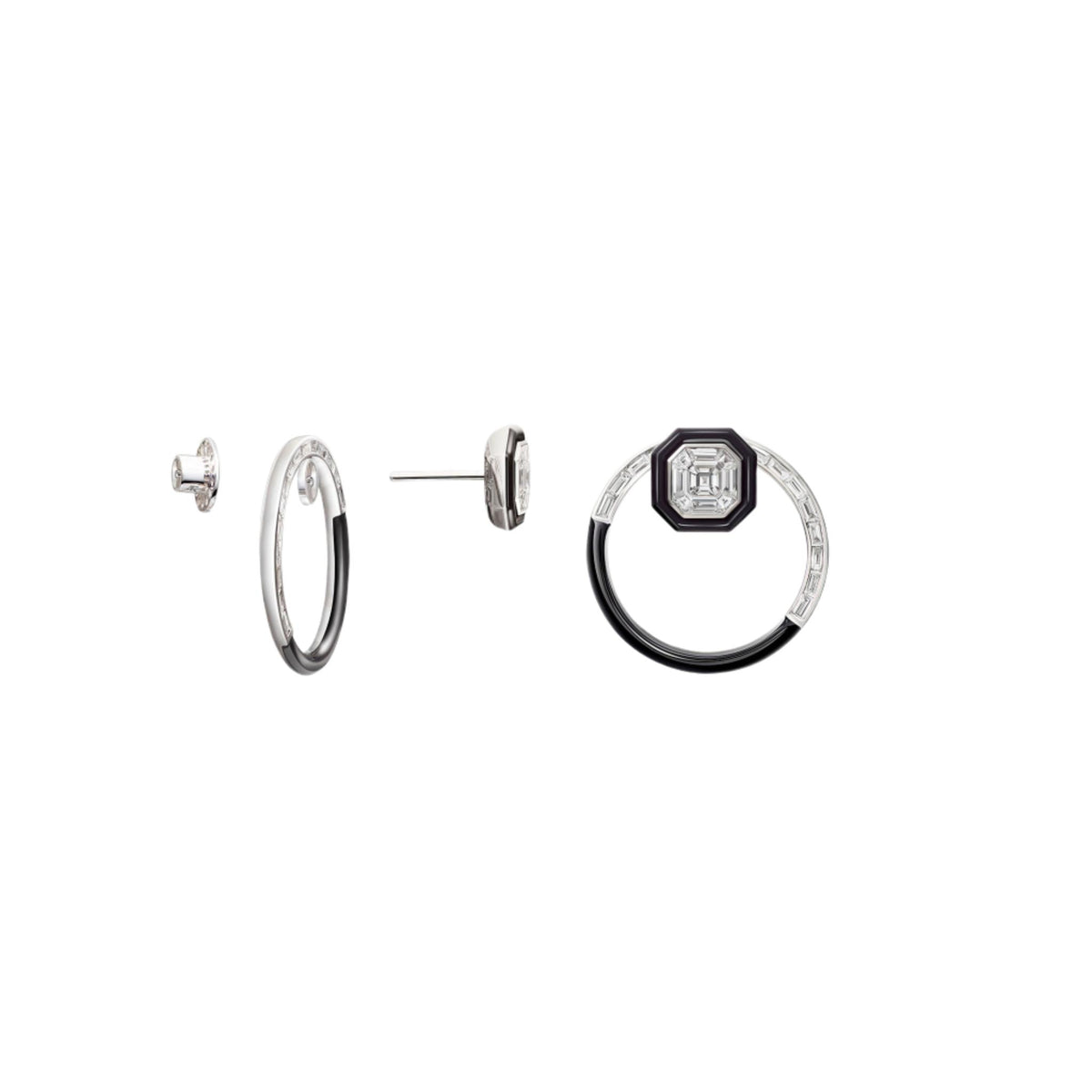 Diamond & Black Enamel Hoops