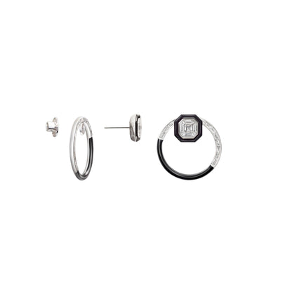 Diamond & Black Enamel Hoops