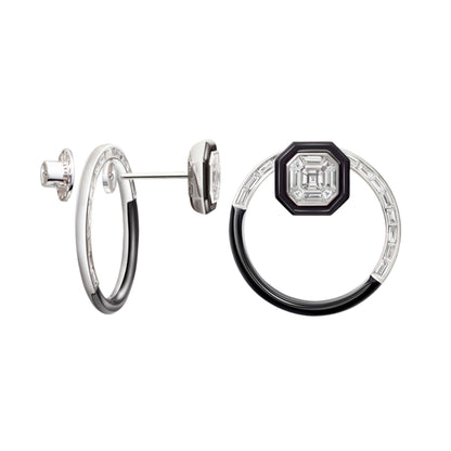 Diamond & Black Enamel Hoops