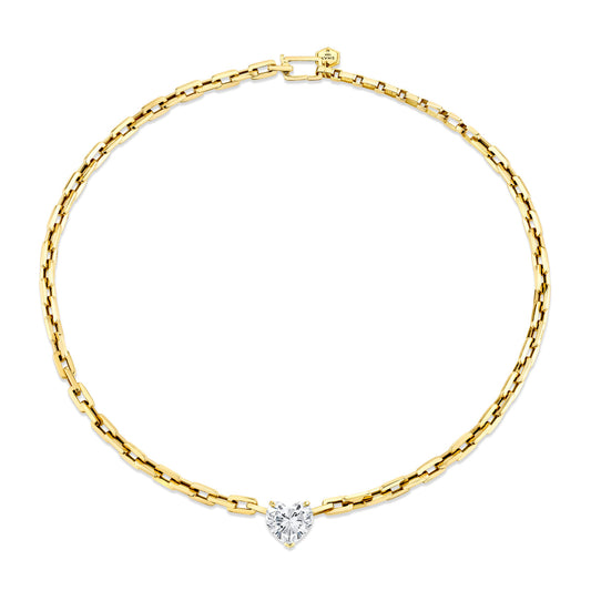 DIAMOND HEART GOLD LINK NECKLACE