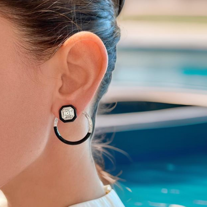 Diamond & Black Enamel Hoops