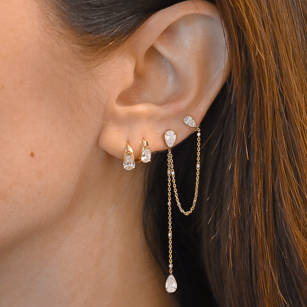 Triple Drop Diamond Earring